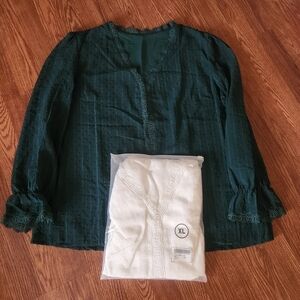 Elegant Green And Cream Blouse